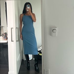 Blue knit midi dress